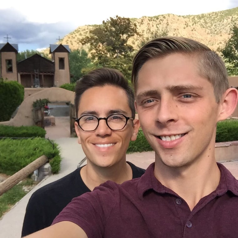 Brandan Robertson (R) with his boyfriend Isaac Archuleta (L).