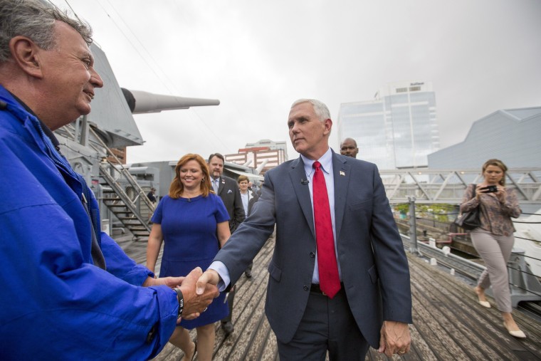 Image: Gov. Mike Pence makes a campaign stop in Norfolk aboard the Battleship Wisconsin.