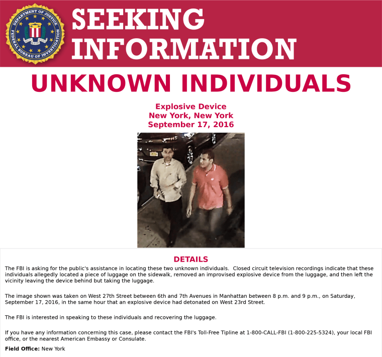 Image: The FBI released a poster seeking information about two individuals related to the New York bombing