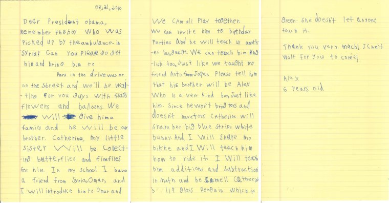 Image: Alex, a six-year-old boy from New York, asked President Obama to help him provide a home for a refugee in need