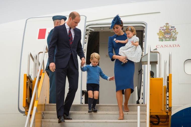 The royals arrive at Victoria International Airport on Saturday.