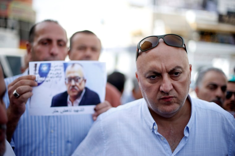 Image: Majed Hattar, brother of the Jordanian writer Nahed Hattar, speaks to the media during a sit-in in town of Al-Fuheis