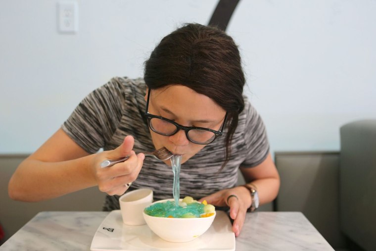 Emi eating the dessert ramen