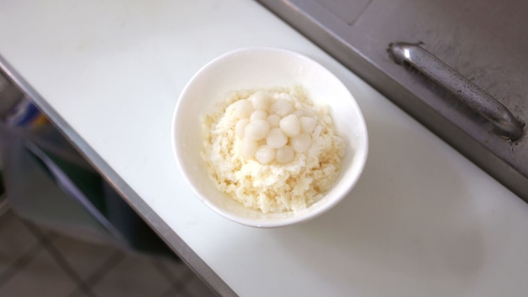 Mochi balls on a bed of ice cream