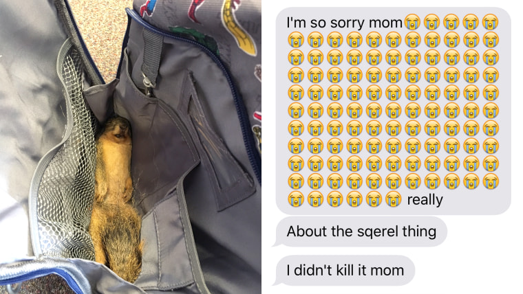 A little boy took a dead squirrel to school in his backpack.