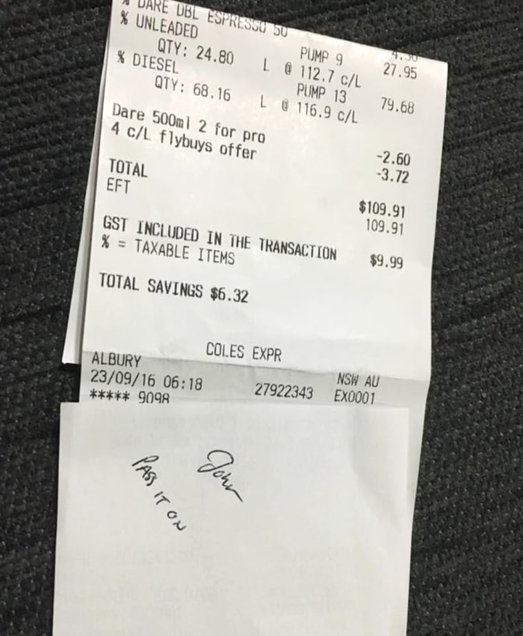Total stranger pays for gas tab and asks to "Pass it on,"