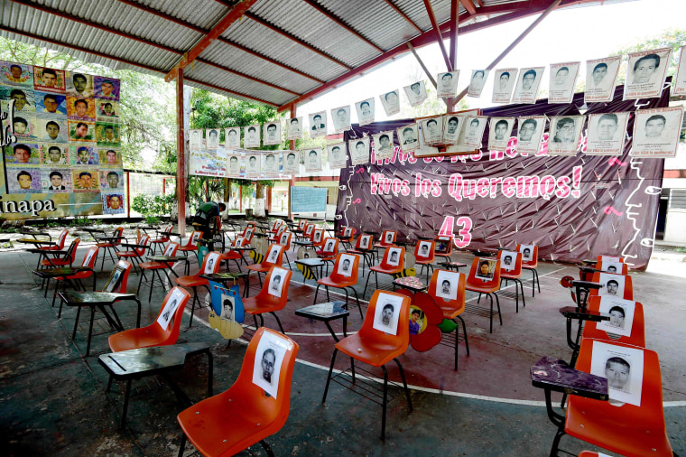 View inside the assembly hall of the Raul Isidro Burgos rural teaching school in Ayotzinapa, Guerrero state, Mexico on September 21, 2016.