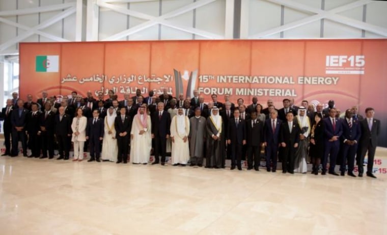 Participants pose at the 15th International Energy Forum Ministerial (IEF15) in Algiers