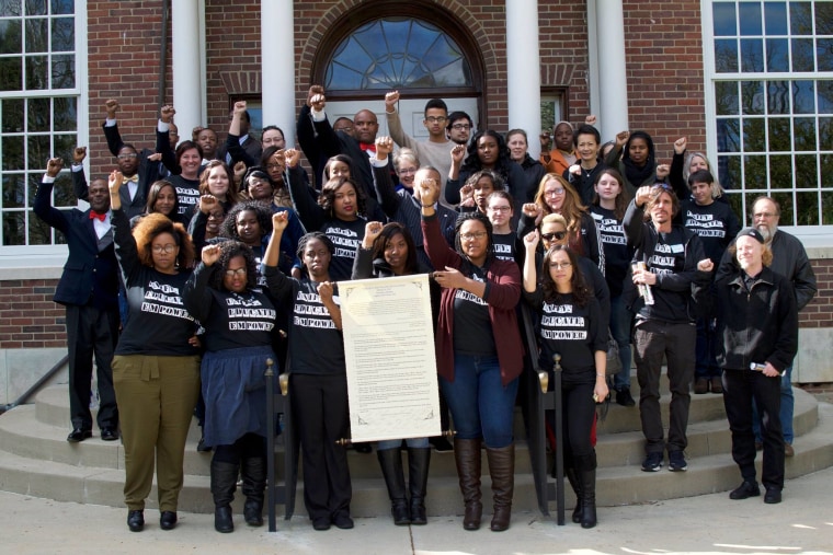 Student leaders and members of UKBGPSA and @forBlackUK stand outside of the Taylor Education Buidling at the University of Kentucky with a list of their demands to the school to combat what they proclaim as oppressive learning, living and working practices on the campus community.   