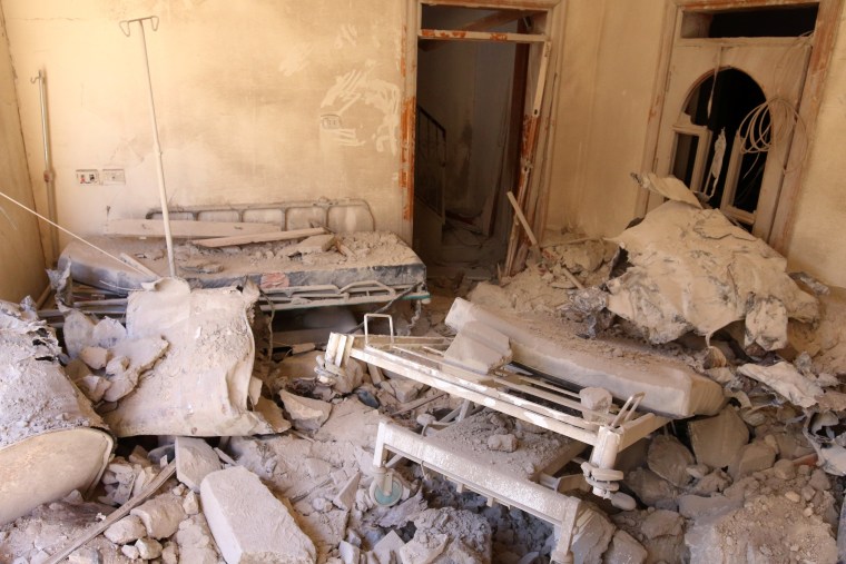 Image: A damaged field hospital room is seen after airstrikes in a rebel held area in Aleppo