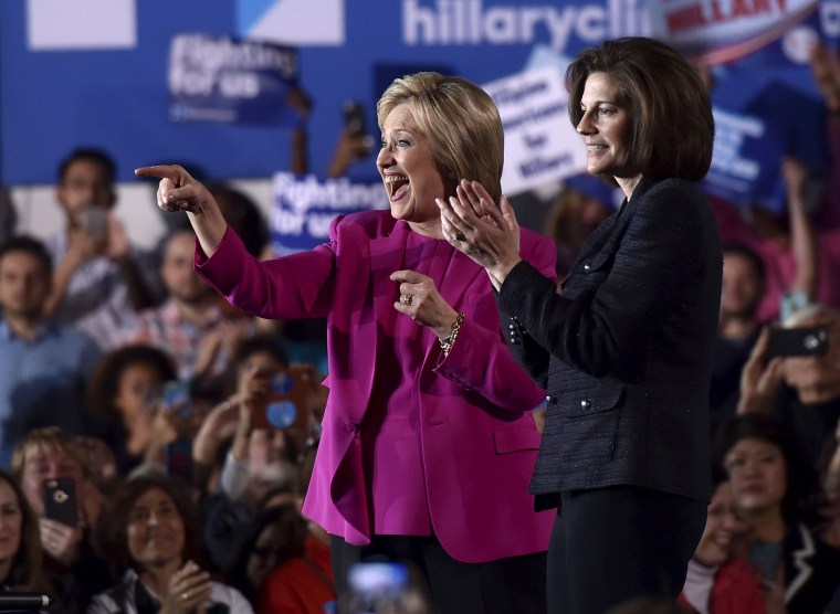 Image: U.S. Democratic presidential candidate Hillary Clinton appears on stage with Nevada Senate candidate Catherine Cortez Masto at a campaign rally at the Laborers International Union hall in Las Vegas