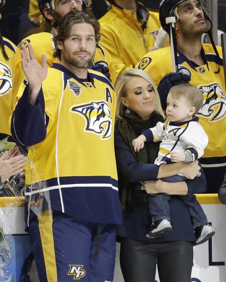 Mike Fisher with Carrie Underwood and son Isaiah