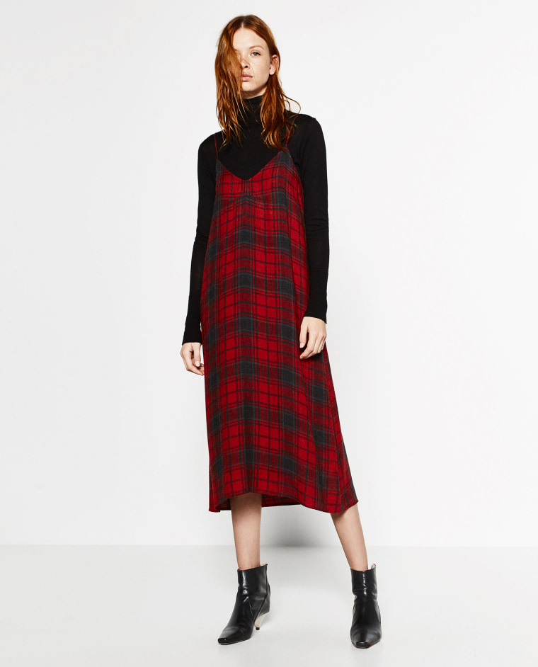 Zara plaid midi slip dress