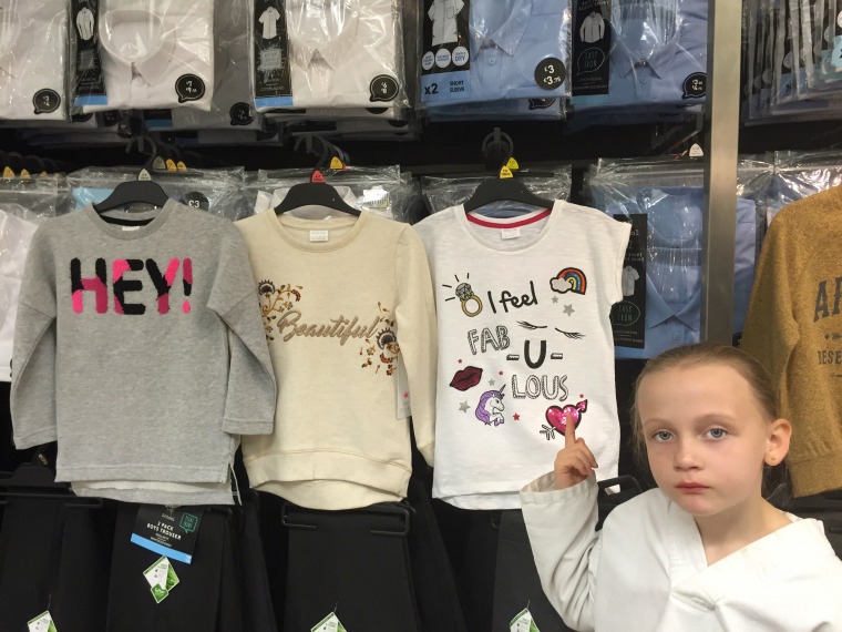 The T-shirts for girls bore entirely different messages from the ones for boys — about feeling “beautiful” and “fabulous.”