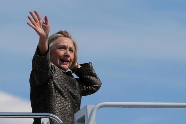 U.S. Democratic presidential nominee Hillary Clinton boards her campaign plane in Charlotte