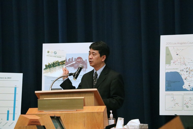 Marshall Wong presenting at the release of the 2015 Los Angeles County Human Relations Commission Hate Crimes Report