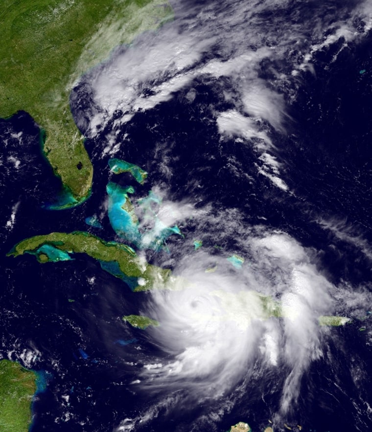 The GOES East satellite image provided by the National Oceanic and Atmospheric Administration (NOAA) and taken Tuesday, Oct. 4, 2016 at 1:12 p.m. EDT, shows Hurricane Matthew over the Caribbean region.