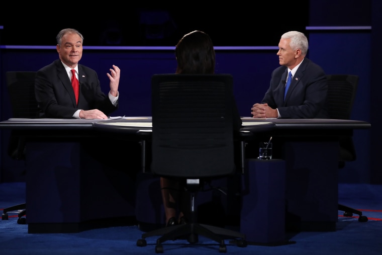 Image: Vice Presidential Debate Between Gov. Mike Pence And Sen. Tim Kaine