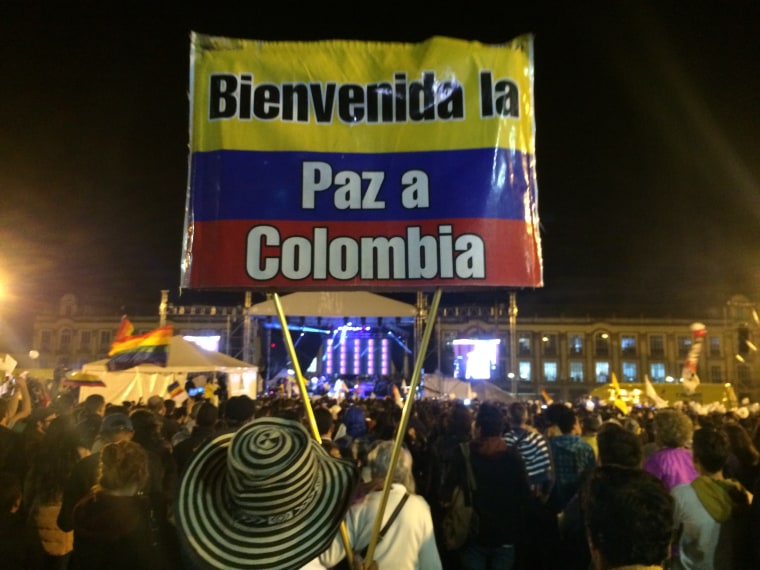 Aterciopelados concert at the Sept. 26 peace agreement celebration at Bolivar square in Bogota.