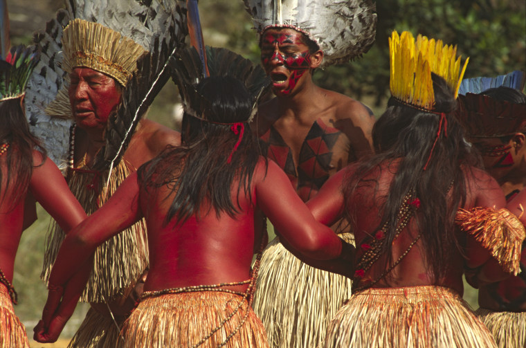 Yawanawa indigenous people dancing. Cultural traditions.
