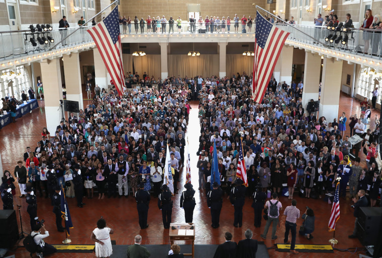 Image: Immigrants To U.S. Become Citizens During Naturalization Ceremony On Ellis Island