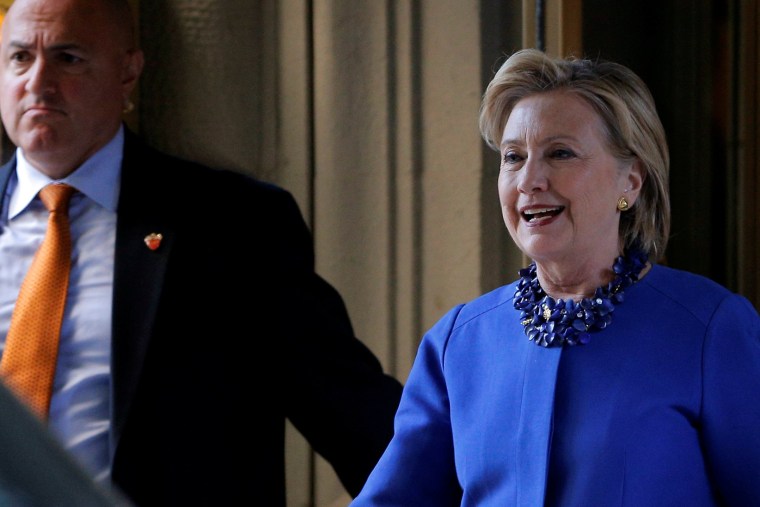 Image: U.S. Democratic presidential nominee Hillary Clinton departs a campaign finance event in New York