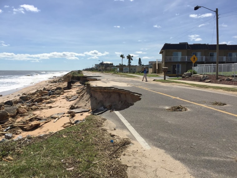 Portions of State Road A1A in Florida's Flagler County were washed away early Friday by Hurricane Matthew.