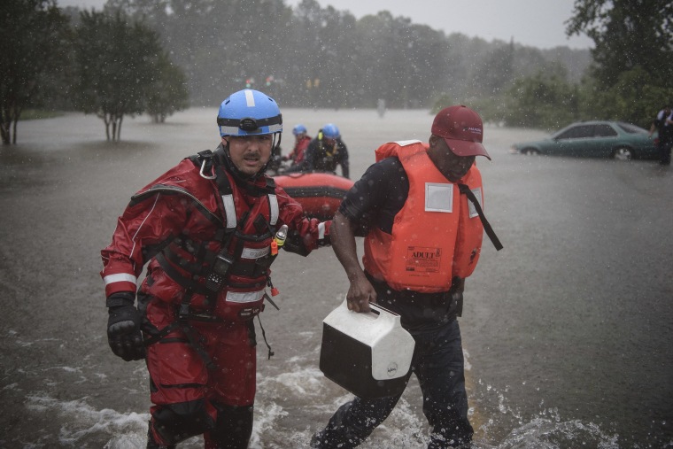 Image: A water rescue team member in Fayetteville, N.C. on Saturday.