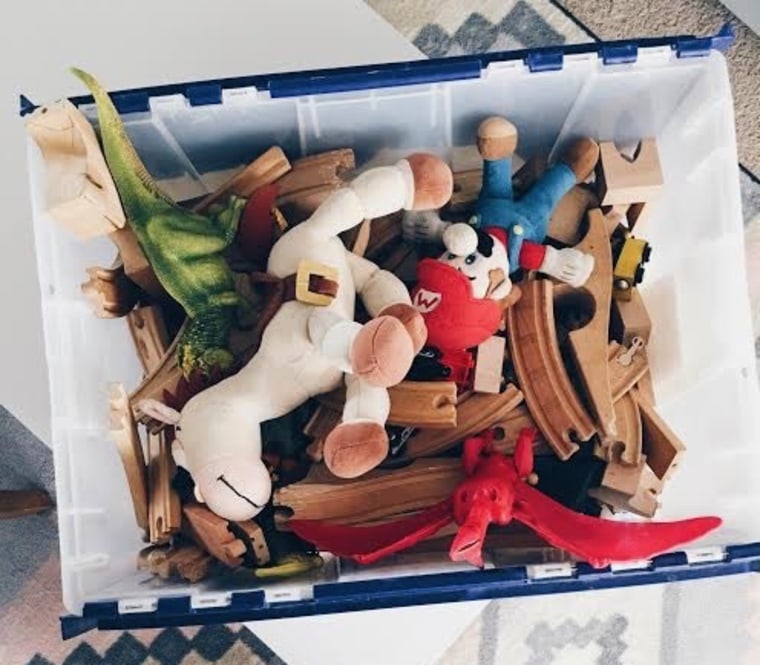 This box contains all of Allie Casazza's four kids' toys.