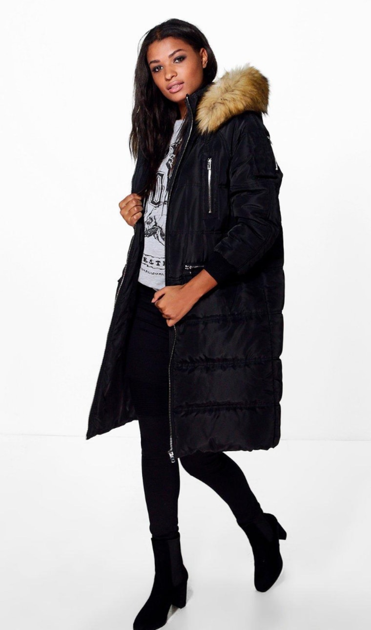 Black Faux Fur Trim Luxe Longline Padded Coat