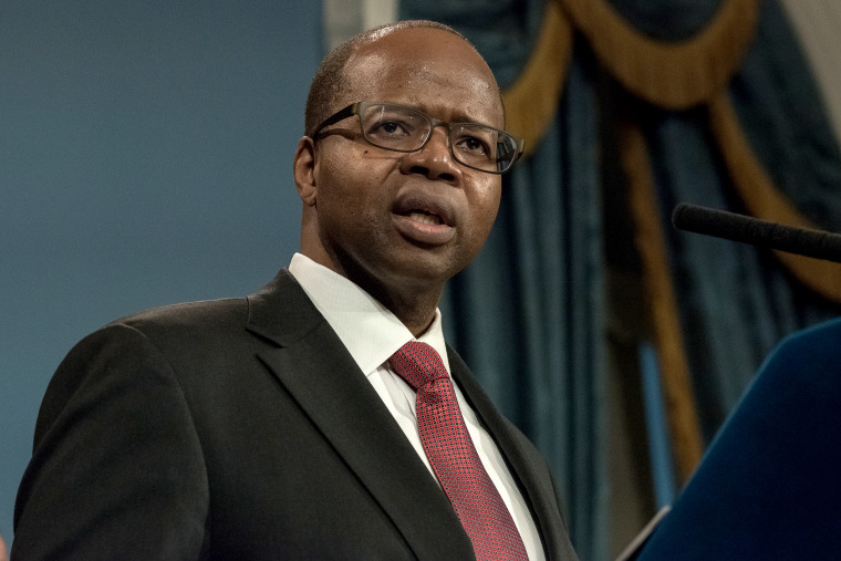 Brooklyn D.A. Ken Thompson speaks at the City Hall press