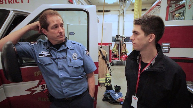 Alden Peters (right) and his dad, Rick Peters, in the documentary "Coming Out"