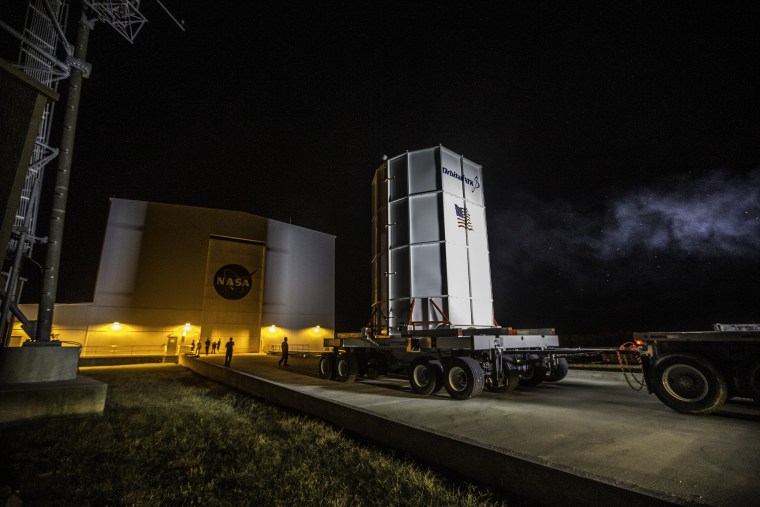 Orbital ATK's Cygnus spacecraft arrived on Oct. 2,  at the Horizontal Integration Facility at NASA's Wallops Flight Facility in Virginia for mating with the Antares rocket.