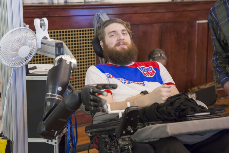 A brain implant has allowed Nathan Copeland to sense touch using a robotic hand.