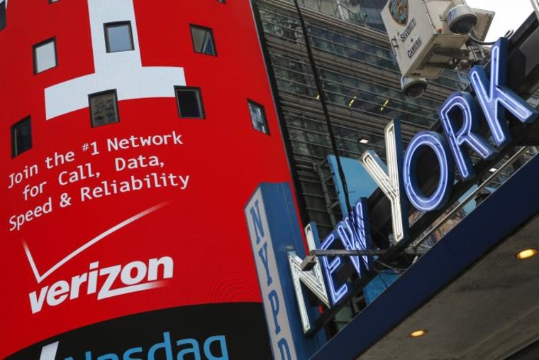 Advertisement for Verizon is seen at Times Square in New York