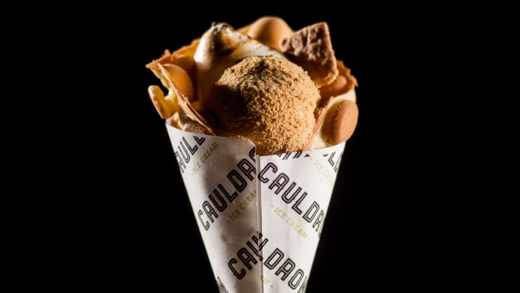 Cauldron Ice Cream's S'mores Puffle Cone