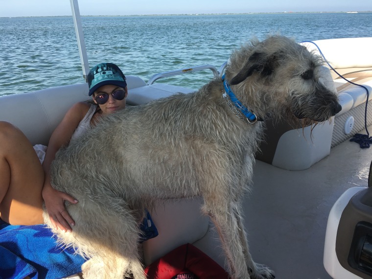 Kate Banaszak with Irish wolfhound Kellan