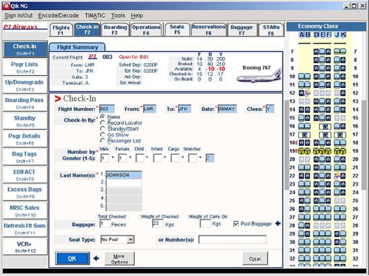 Image: A file picture of a Sabre booking interface.