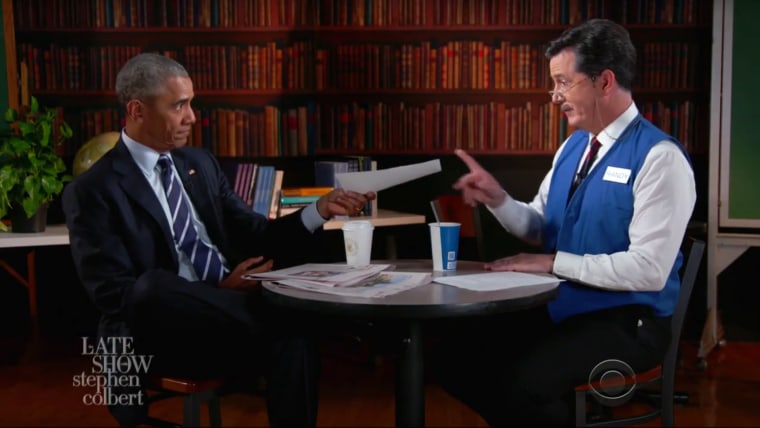 Image: President Obama appears on the Late Show with Stephen Colbert.