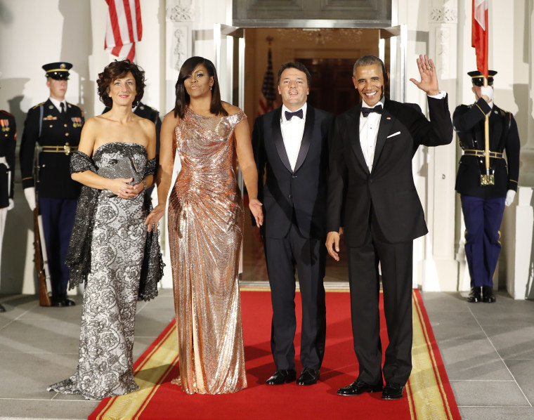 IMAGE: Agnese Landini, Michelle Obama, Matteo Renzi and Barack Obama