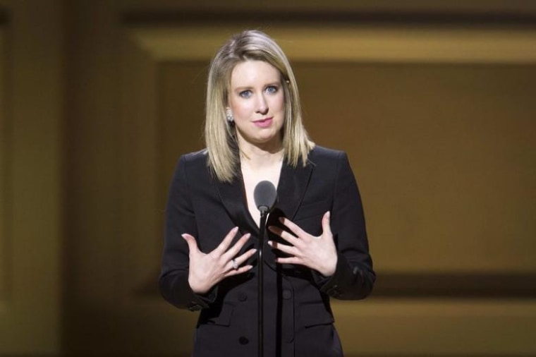 Theranos CEO Elizabeth Holmes speaks on stage at the Glamour Women of the Year Awards where she receives an award, in the Manhattan borough of New York
