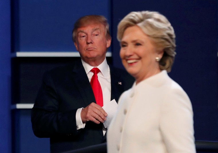Image: Republican U.S. presidential nominee Donald Trump and Democratic U.S. presidential nominee Hillary Clinton finish their third and final 2016 presidential campaign debate at UNLV in Las Vegas