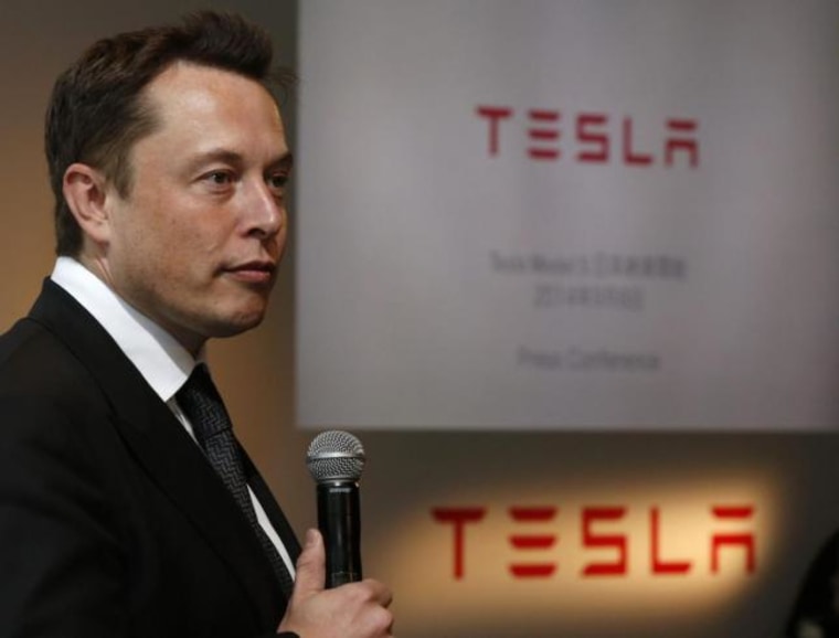 Tesla Motors Inc Chief Executive Musk speaks during a news conference in Tokyo