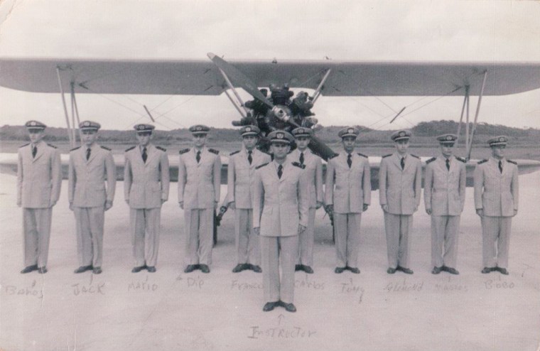 Image: Antonio Bascaro, fourth from right, with other pilots in the Cuban navy in 1954