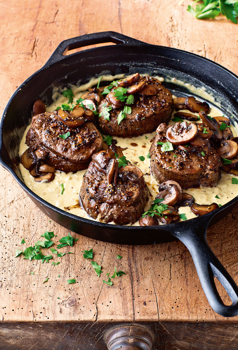Filet mignon with mustard and mushrooms