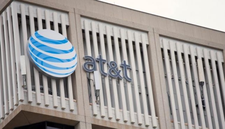 An AT&T Logo is pictured on the side of a building in Pasadena