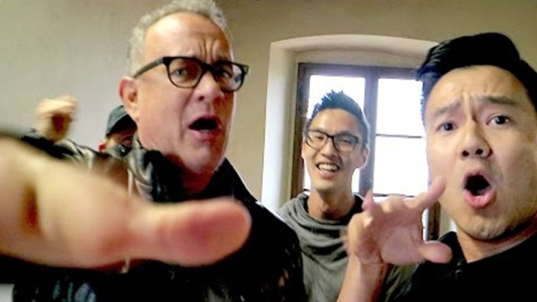 Philip Wang of Wong Fu Productions raps with Tom Hanks in Florence, Italy.