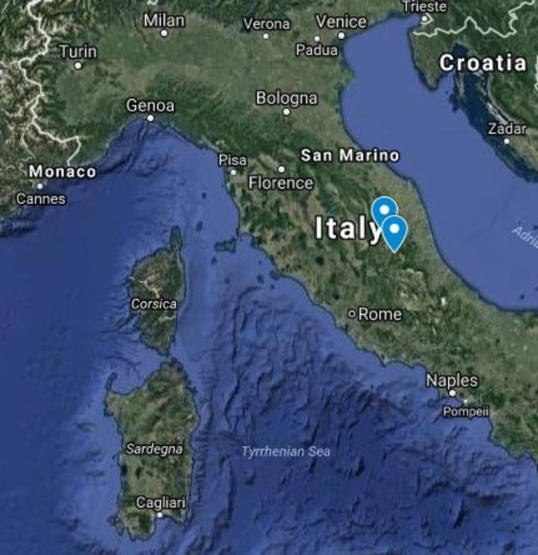 Image: Two earthquake locations in Italy