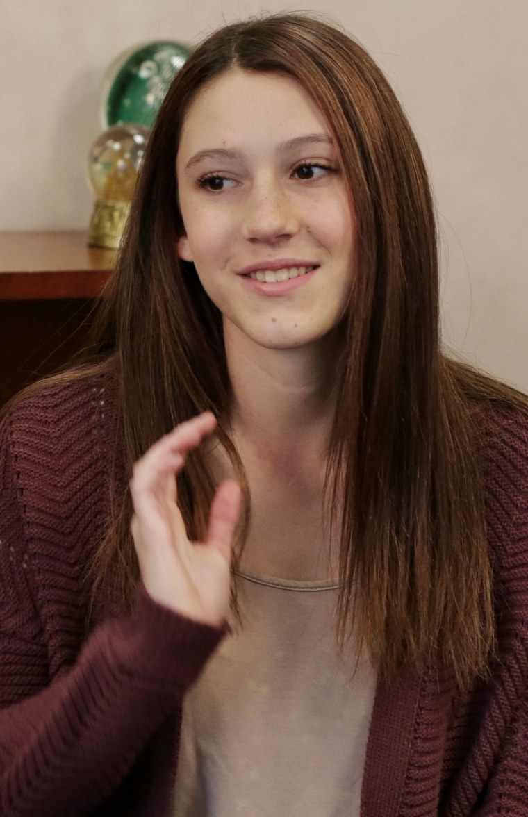 Image: Emma Foster speaks during an interview at St. Barnabas Hospital