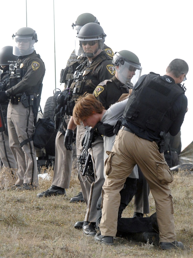 Image: A Dakota Access Pipeline protester is arrested
